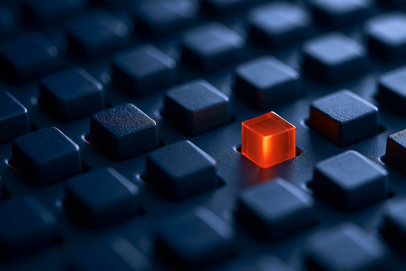 Une touche orange allumée au milieu de touches bleu nuit.